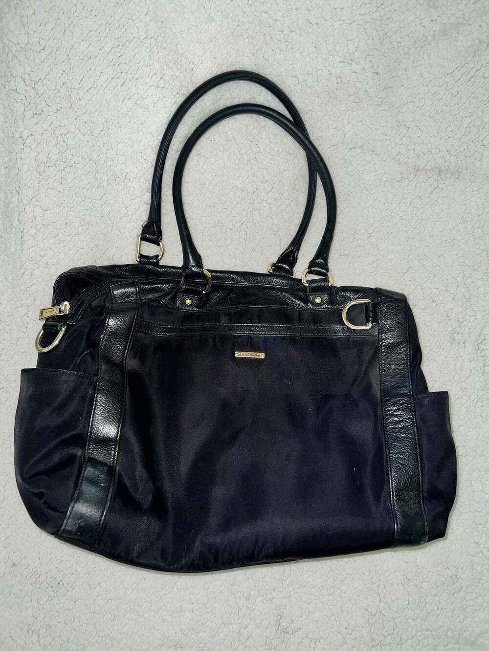 Rebecca Minkoff black vinyl and leather diaper bag